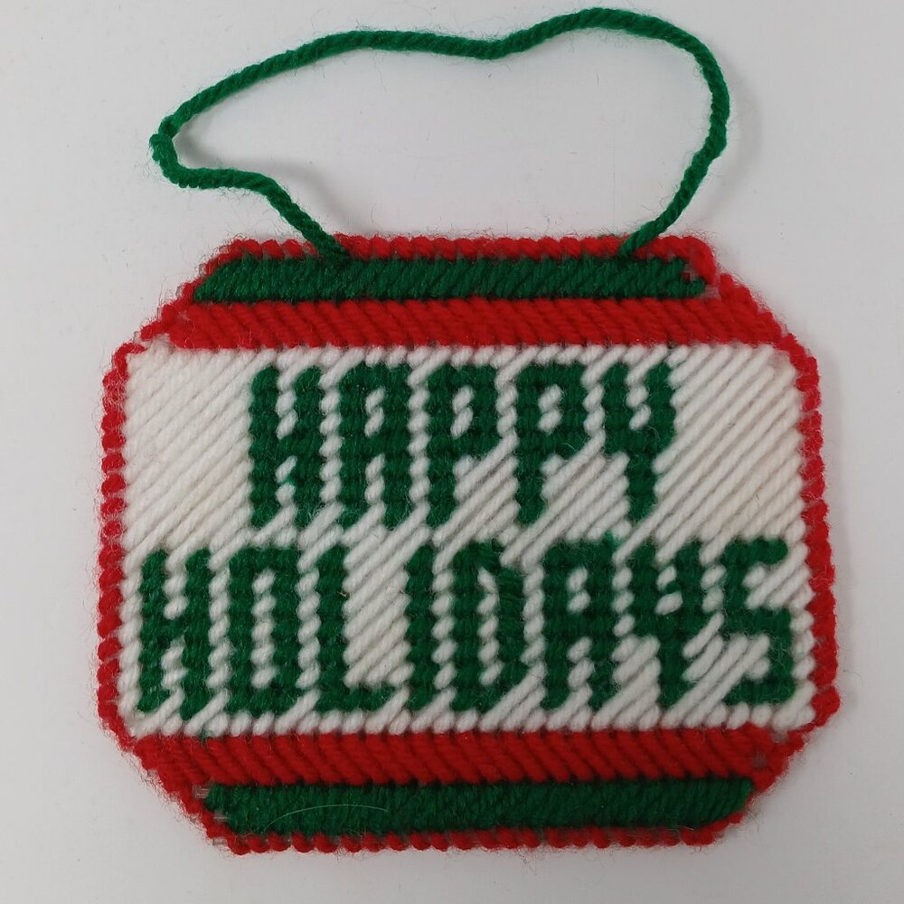 Handstitched "Happy Holidays" Christmas Ornament